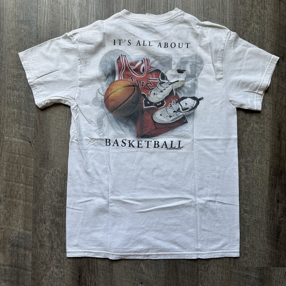 Vintage It's All About Basketball White Shirt Size M Jordan Bulls 23‎ MJ Nike